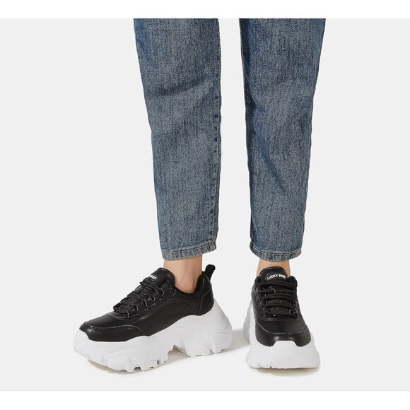 Brand New Women Black/White Rubber LUCKY STEP Chunky Platform Walking Sneaker - Picture 7 of 9
